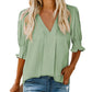🔥Heißer Verkauf - 50% Rabatt💜Festes Damen-Shirt mit Puffärmel und V-Ausschnitt