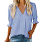 🔥Heißer Verkauf - 50% Rabatt💜Festes Damen-Shirt mit Puffärmel und V-Ausschnitt