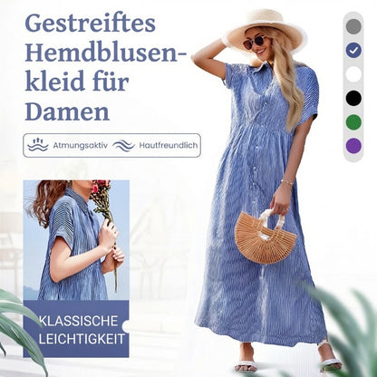 💃Letzter Tag des Ausverkaufs - 50% RABATT💞Damen V-Ausschnitt Revers gestreiftes langes Hemdkleid