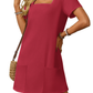 🌷 LETZTER TAG IM ANGEBOT: 49% RABATT!! 🏝️ Frauen Casual Kleid mit quadratischem Ausschnitt und kurzen Ärmeln, inklusive Taschen.