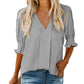 🔥Heißer Verkauf - 50% Rabatt💜Festes Damen-Shirt mit Puffärmel und V-Ausschnitt