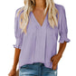🔥Heißer Verkauf - 50% Rabatt💜Festes Damen-Shirt mit Puffärmel und V-Ausschnitt