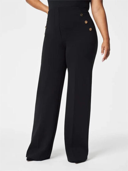 💖50 % Rabatt💖Hochelastische Tummy Control Button Hose mit weitem Bein