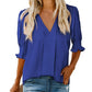 🔥Heißer Verkauf - 50% Rabatt💜Festes Damen-Shirt mit Puffärmel und V-Ausschnitt