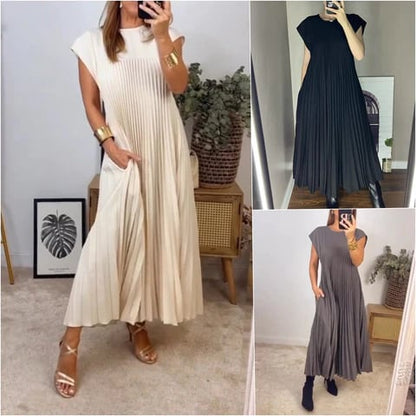 💃Damen plissiertes einfaches einfarbiges Kleid