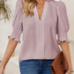 🔥Heißer Verkauf - 50% Rabatt💜Festes Damen-Shirt mit Puffärmel und V-Ausschnitt