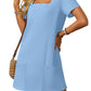 🌷 LETZTER TAG IM ANGEBOT: 49% RABATT!! 🏝️ Frauen Casual Kleid mit quadratischem Ausschnitt und kurzen Ärmeln, inklusive Taschen.