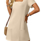 🌷 LETZTER TAG IM ANGEBOT: 49% RABATT!! 🏝️ Frauen Casual Kleid mit quadratischem Ausschnitt und kurzen Ärmeln, inklusive Taschen.