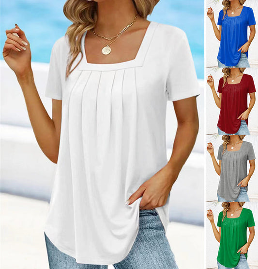 🔥60% Rabatt❤️‍🔥Elegantes, einfarbiges Damen-T-Shirt mit quadratischem Ausschnitt