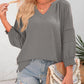 👚Lässige Damen-T-Shirts mit 3/4-Lantern-Ärmeln und V-Ausschnitt; plissierte, locker sitzende Bluse mit Aussparungen