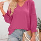 👚Lässige Damen-T-Shirts mit 3/4-Lantern-Ärmeln und V-Ausschnitt; plissierte, locker sitzende Bluse mit Aussparungen