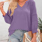 👚Lässige Damen-T-Shirts mit 3/4-Lantern-Ärmeln und V-Ausschnitt; plissierte, locker sitzende Bluse mit Aussparungen