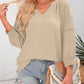 👚Lässige Damen-T-Shirts mit 3/4-Lantern-Ärmeln und V-Ausschnitt; plissierte, locker sitzende Bluse mit Aussparungen