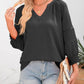 👚Lässige Damen-T-Shirts mit 3/4-Lantern-Ärmeln und V-Ausschnitt; plissierte, locker sitzende Bluse mit Aussparungen