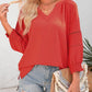 👚Lässige Damen-T-Shirts mit 3/4-Lantern-Ärmeln und V-Ausschnitt; plissierte, locker sitzende Bluse mit Aussparungen