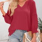 👚Lässige Damen-T-Shirts mit 3/4-Lantern-Ärmeln und V-Ausschnitt; plissierte, locker sitzende Bluse mit Aussparungen