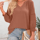 👚Lässige Damen-T-Shirts mit 3/4-Lantern-Ärmeln und V-Ausschnitt; plissierte, locker sitzende Bluse mit Aussparungen