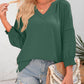 👚Lässige Damen-T-Shirts mit 3/4-Lantern-Ärmeln und V-Ausschnitt; plissierte, locker sitzende Bluse mit Aussparungen