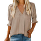 🔥Heißer Verkauf - 50% Rabatt💜Festes Damen-Shirt mit Puffärmel und V-Ausschnitt