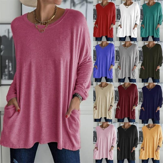 👚50% Rabatt ✨Langärmeliges Baumwoll-T-Shirt mit Tasche