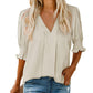🔥Heißer Verkauf - 50% Rabatt💜Festes Damen-Shirt mit Puffärmel und V-Ausschnitt