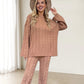 🎉Weihnachten Heißer Verkauf🔥Solides Set aus strukturiertem Pullover und Hose mit Rundhalsausschnitt und Twist