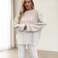 🎉Weihnachten Heißer Verkauf🔥Solides Set aus strukturiertem Pullover und Hose mit Rundhalsausschnitt und Twist