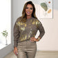 🏆Pullover mit goldenem Metallic-Druck und Rundhalsausschnitt