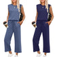 💕50% RABATT🌺2025 Neue Frauen Casual Cap Sleeve Top Wide Leg Crop Pants Zweiteilige Sets