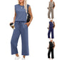 💕50% RABATT🌺2025 Neue Frauen Casual Cap Sleeve Top Wide Leg Crop Pants Zweiteilige Sets