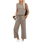 💕50% RABATT🌺2025 Neue Frauen Casual Cap Sleeve Top Wide Leg Crop Pants Zweiteilige Sets