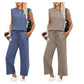 💕50% RABATT🌺2025 Neue Frauen Casual Cap Sleeve Top Wide Leg Crop Pants Zweiteilige Sets