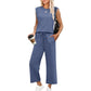💕50% RABATT🌺2025 Neue Frauen Casual Cap Sleeve Top Wide Leg Crop Pants Zweiteilige Sets