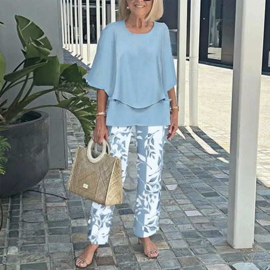 🥰50% RABATT🏆Damen-Print-Hose mit Rundhals-Top-Set