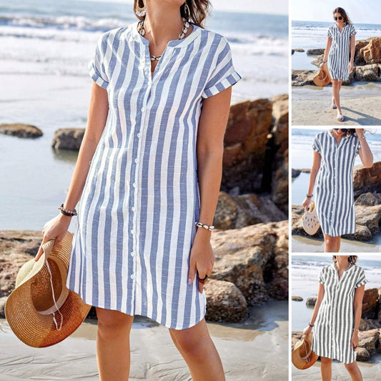 🌸✨Gestreiftes Button-Down-Hemdkleid für Damen