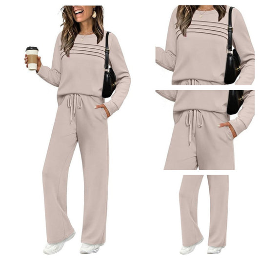 📢📢50%Rabatt!!! & Free Shipping Today🎉Set für Damen mit Rundhals-Top und Kordelzughose